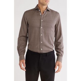 Eton Contemporary Fit Gingham Merino Wool Dress Shirt in Medium Red at Nordstrom Rack, Size 17.5