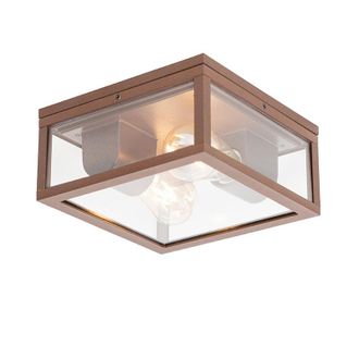 QAZQA Dise&ntilde;o Plaf&oacute;n Industrial Marr&oacute;n &Oacute;xido Ip44 2 Luces - Charlois Aluminio /vidrio Cuadrada Adecuado Para Led Max. 2 X 40 Watt - Qazqa