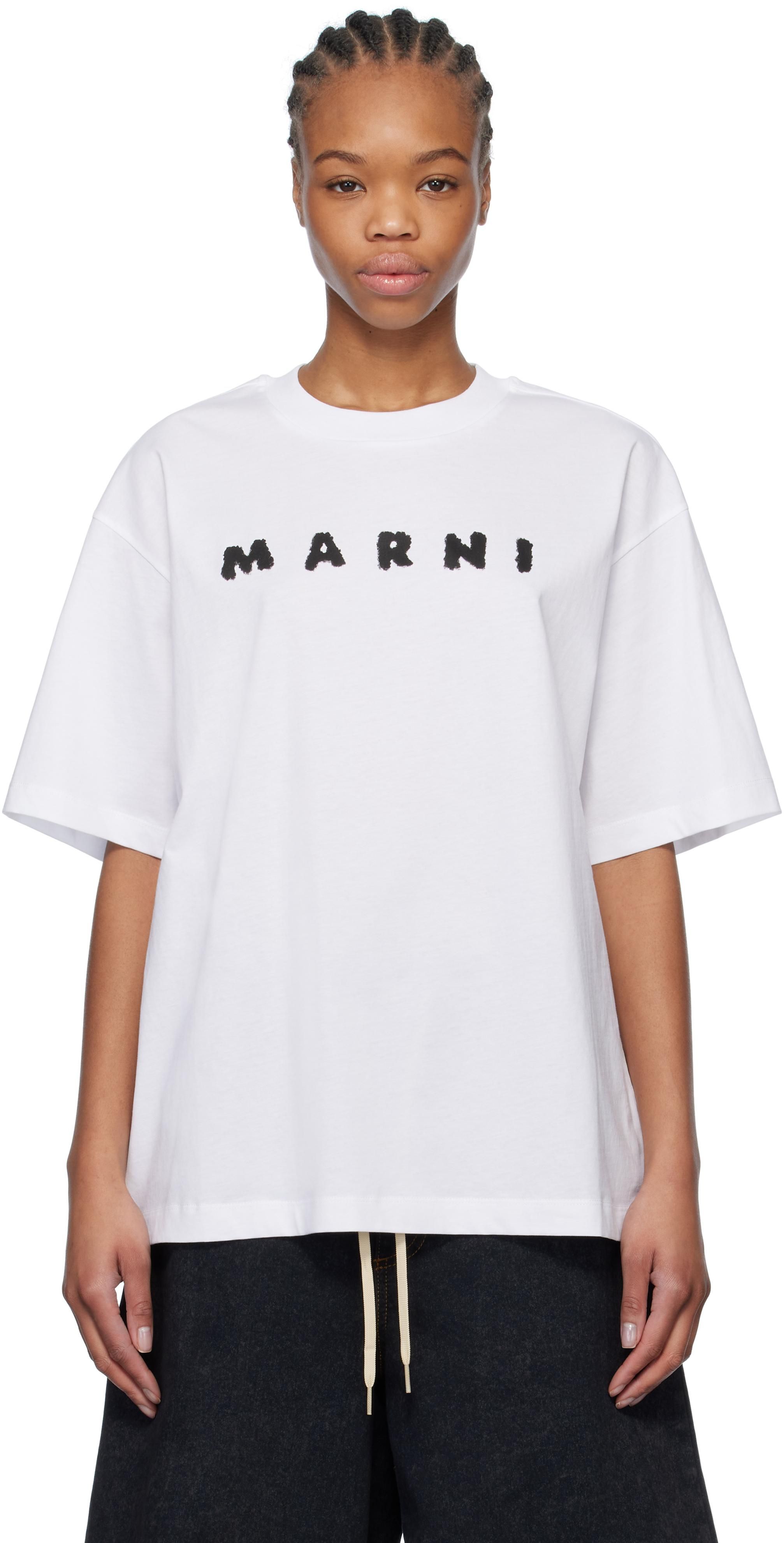 Tシャツ・カットソー MARNI WHITE COTTON T-SHIRT White organic cotton T-shirt with logo | Marni