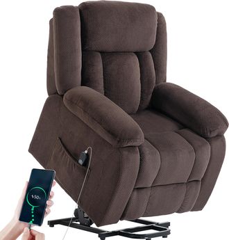 OEM Sill&oacute;n Relax Reclinable El&eacute;ctrico Levanta Personas Con Puerto Usb Control Remoto Asiento Ancho Reposapi&eacute;s Marr&oacute;n