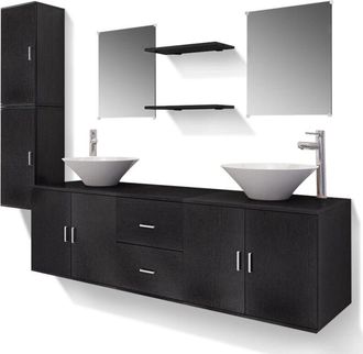 vidaXL Vidaxl - Conjunto de muebles de baño con lavabo y grifo 11 piezas negro