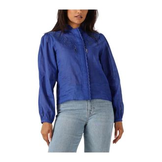 Suncoo Dames, Blouses & Shirts, Blauw, Maat: M Linnen