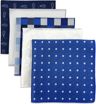Shlax & Wing 5 Pieces Assorted Mens Silk Pocket Square Handkerchiefs Set Lot 96