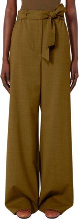 Max Mara Mxmeditto Wijde Broek - Dames - Wijde Broeken - Groen - S - Wol - Broeken