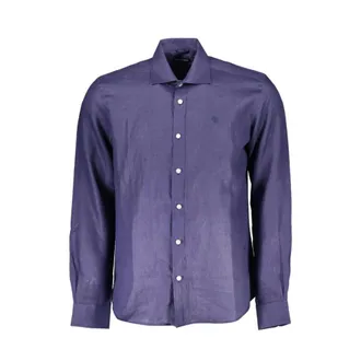 North Sails Overhemden, Heren, Blauw, L, Linnen, Linnen Lange Mouwen Jurk Shirt