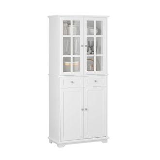 SoBuy Aparador Alto De Cocina Con 4 Puertas Muebles Auxiliar De Almacenaje Para Comedor Sal&oacute;n Con 2 Cajones 75 X 40 X 175 Cm Blanco Fsb76-w Sobuy Es