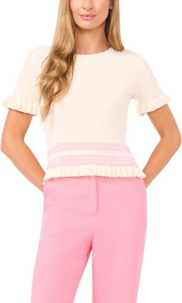 Ted Baker Elisa Rib Ruffle Trim Sweater in Vanilla Ice at Nordstrom, Size X-Small
