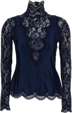 Paco Rabanne Lace Turtleneck Top - female - Rabanne - Blouses - Blue - L - Blouses & Shirts