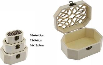 Trade Shop Trade Shop - Set 3 Pz Scatole Legno Decoupage Portagioie Ottagonale Scatola Cofanetto 74009a