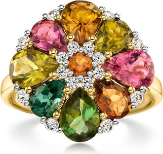 Ross-Simons Multicolored Flower Ring With. Lab-Grown Diamonds in 14kt Yellow Gold