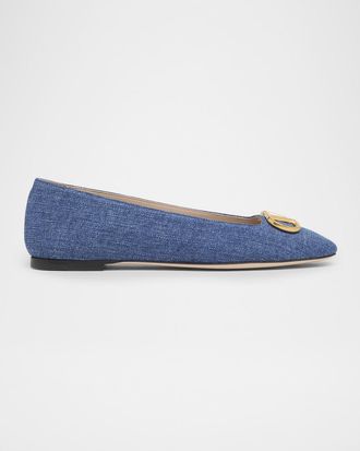 Valentino Garavani VLogo Signature Denim Ballerina Flats