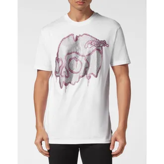 Philipp Plein T-Shirt Round Neck Ss With Crystals Dripping Skull Men in White at Nordstrom, Size Xxx-Large