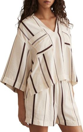 Reiss Carlota Stripe Cover-Up Top in White/Brown at Nordstrom, Size 6 Us