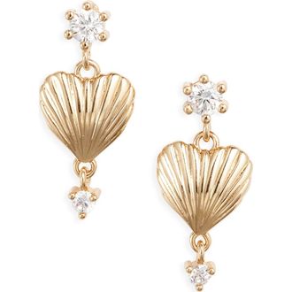 CHILD OF WILD Tides Cubic Zirconia Shell Heart Drop Earrings in Gold at Nordstrom