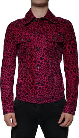 Dolce & Gabbana Fuchsia Leopard Button Down Jack - Heren - Casual Overhemden - Veelkleurig - M - Katoen - Overhemden