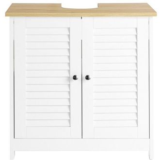 SoBuy SoBuy Mobile Base per lavabo con 2 Ante in Stile tapparelle,Bianco-Naturale,L60P35A59cm,FRG237-WN