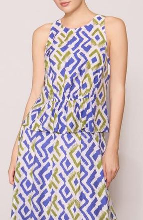 Melloday Geo Print Faux Peplum Tank in Blue Green Print at Nordstrom Rack, Size X-Large
