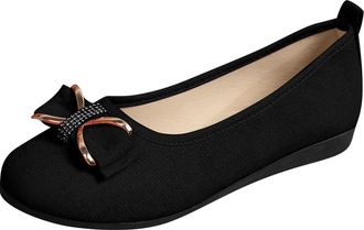 Generic Ladies Flats Bow Comfortable Walking Shoe Solid Color Round Toe Stylish Lightweight Comfortable Slip On Casual Ballet Flats Outdoor Work Black