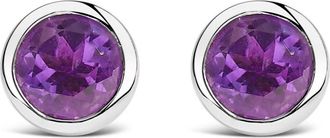 House of Brilliance 925 Sterling Silver 6MM Bezel Set Created Purple Amethyst Solitaire Stud Earrings