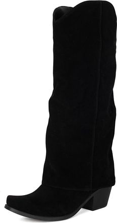 Generic Womens Knee-High Slouch Boots, Elegant Suede-Look Tall Boots with Low Block Heel, Pointed Toe And Wide Shaft, Comfortable Autumn Winter Slip-On Boots 