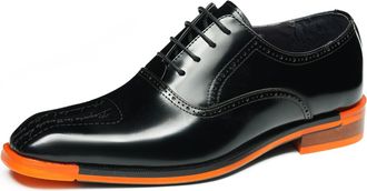 Generic Mens Pointed Toe Platform Dress Shoes Low Block Heel Vintage Brogues Lace Up Wedding Party Prom Shoes,Black,7.5 UK