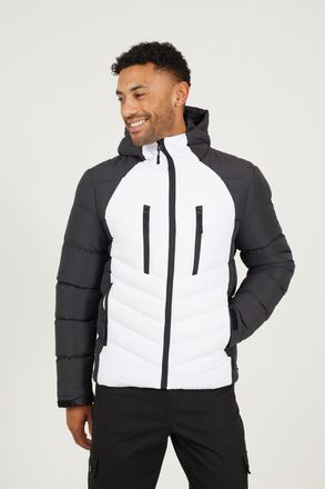 Brave Soul Mens White Contrast Padded Hooded Jacket - Size Medium