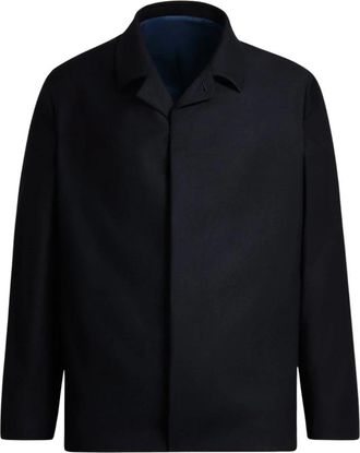 Kiton Minimalistische Wollen Jas met Verborgen Sluiting - Heren - Zomerjassen - Zwart - M - Wol - Jassen