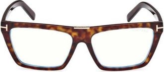 Tom Ford 57mm Square Blue Light Blocking Glasses in Havana Eco /T Logo at Nordstrom