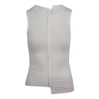 Yohji Yamamoto Sleeveless Tops, female, White, Size: XS Tank Top with Asymmetric Raw-Edge Details
