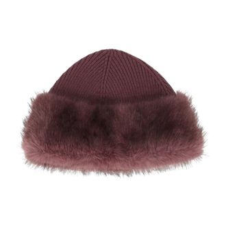 DIEGO M Baret van imitatiebont met geribbelde gebreide inzetstukken - unisex - Accessoires - Paars - Maat: S