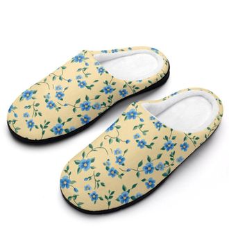 Generic Blue Floral Flower Womens Slippers Warm House Slippers Indoor House Shoes with Anti-Skid Rubber Sole