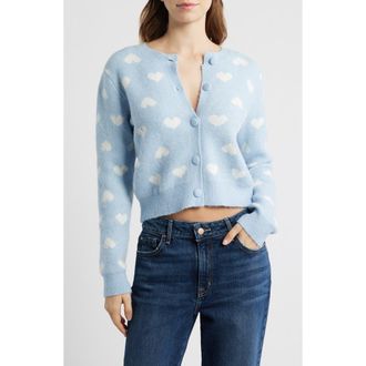 All in Favor Heart Jacquard Cardigan in Light Blue Cream at Nordstrom, Size X-Small