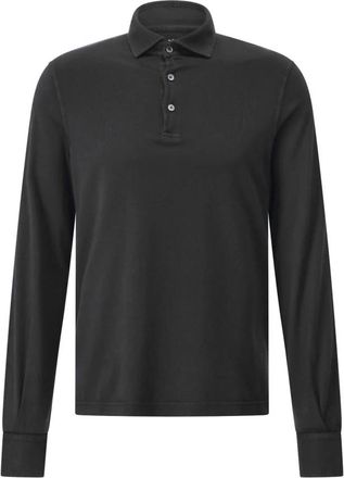 Fedeli Tops, Heren, Zwart, 5Xl, Katoen, Katoenen Polo Shirt met Lange Mouwen