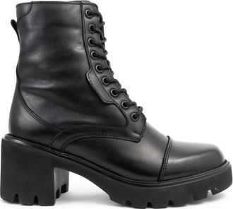 Sergio Moretti Casual Zwarte Enkellaarsjes - Dames - Veterlaarzen - Zwart - 39 EU - Leer - Schoenen