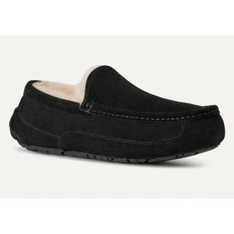 UGG Ascot 1101110W-BLK Slippers Mens Black Suede Wool Lined Moccasin GUG311