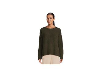 Eileen Fisher Organic Cotton Fluff Crew Neck Sweater Womens Sweater Woodland : MD, Cashmere/Cotton/Polyester