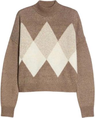 Pennyblack Argyle Cropped Turtleneck Trui - Dames - Coltruien - Bruin - S - Truien & Vesten