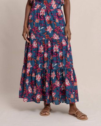 Southern Tide Taytum Aster Bouquet Maxi Skirt Teal Haze