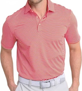 Southern Tide Driver Caravel Stripe Polo In Poppy Red