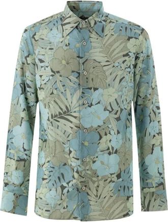 Tom Ford Lichtblauw Bloemenprint Overhemd - Heren - Casual Overhemden - Blauw - L - Overhemden