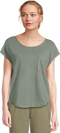 L.L.Bean Cotton Linen T-Shirts Scoop Neck Womens Clothing Sea Green : MD, Cotton/Linen