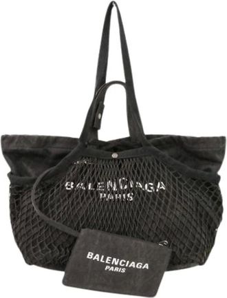 Balenciaga Pre-owned Tote Bags, female, Black, Size: ONE SIZE Pre-owned 24/7 Mesh Washed Tote Bag
