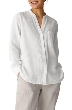 Eileen Fisher Mandarin Collar Textured Organic Cotton Tunic in White at Nordstrom, Size Xx-Small
