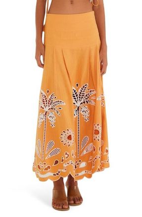 Farm Rio Tropi Embroidered Eyelet Cover-Up Maxi Skirt in Tropi Embroidery Cam at Nordstrom, Size X-Large