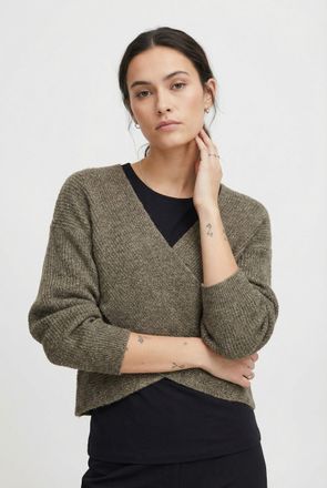 Pieces Wickelpullover PIECES PCSILLY LS REV WRAP KNIT NOOS BC, Damen, Gr. M, morel, Strick, Obermaterial: 90% Polyester, 5% Wolle, 5% Elasthan, meliert, unif