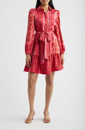 Anne Klein Long Sleeve Belted Minidress in Grenadine Multi at Nordstrom, Size 10