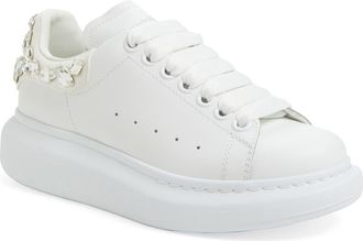 Alexander McQueen Oversized Crystal Embellished Sneaker in White/Crystal at Nordstrom, Size 8Us
