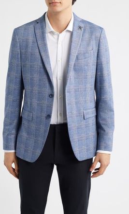 John Varvatos Varick Slim Fit Blue Glen Check Knit Sport Coat in Light Blue at Nordstrom, Size 36 Regular