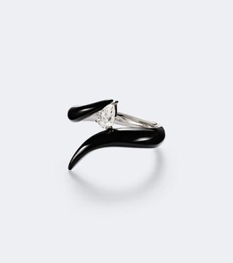 Nikos Koulis Anillo Oui de oro blanco de 18 ct con esmalte negro y diamantes