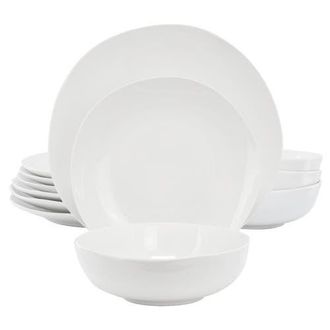 Gibson Home Aspen Drift 12 Piece Organic Round Ceramic Dinnerware Set in White at Nordstrom